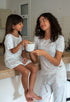 Girls summer pajama set Light Blue Ribbons t-shirt + Shorts